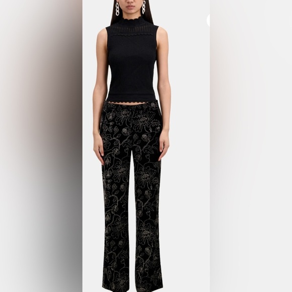 The Kooples NWT BLACK VELVET SUIT TROUSERS with Glitter Floral Print - Picture 4 of 16